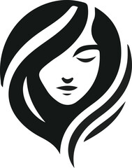 sketch of the silhouette of a logo icon, a symbol of a modern woman's face with long, minimalist hair as a symbol of beauty