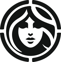 sketch silhouette icon logo symbol face of modern woman with long hair as a symbol of beauty
