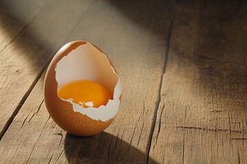 Peeled Hard-Boiled Egg on Wooden Surface with Diagonal Natural Shadow