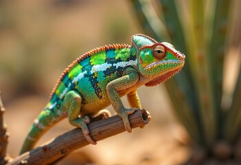 Chameleon scales perched on a branch