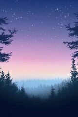 Naklejka premium Enchanting Twilight Forest Scene with Starry Night Sky