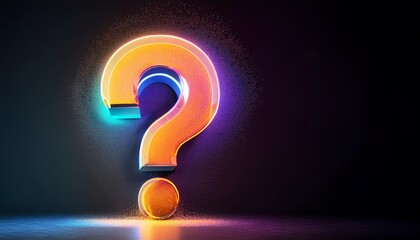 A vibrant, glowing question mark on a dark background, symbolizing curiosity and inquiry.