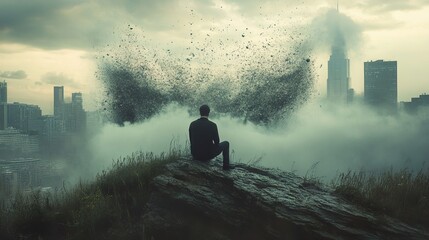 Contemplation: A Man's Solitary Reflection on a Crumbling City