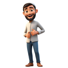 Smiling cartoon man, light shirt, jeans, friendly expression.  Perfect for animation, website, or app.