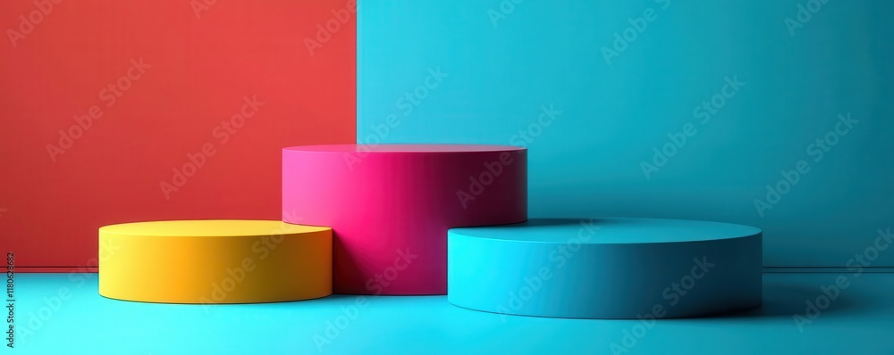 Poster colorful geometric shapes on a vibrant background create a visually appealing composition.