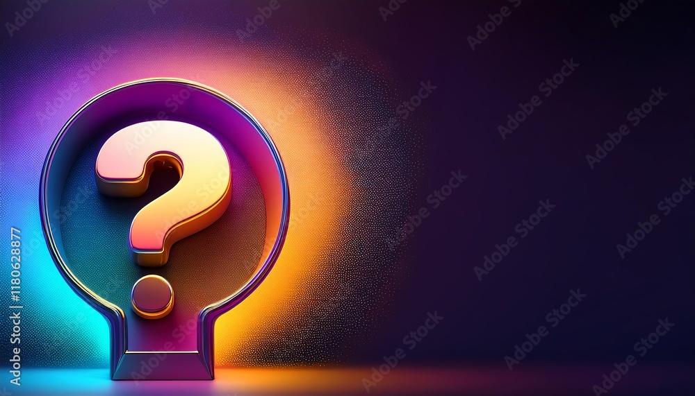 Poster a colorful question mark symbolizing curiosity and inquiry against a gradient background.