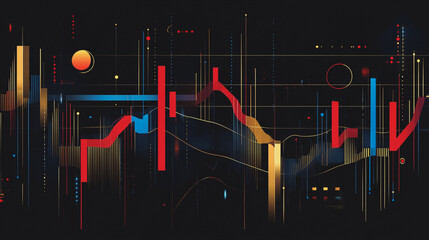 Obraz premium Abstract black background with Colorful charts and graphs with statistics to innovative analyze business potential and forecast future development of companies growth.