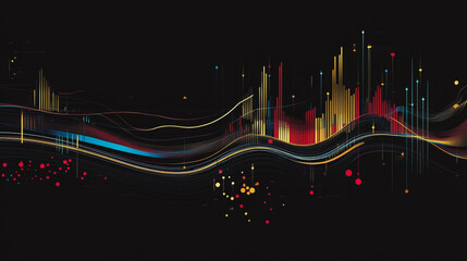 Abstract black background with Colorful charts and graphs with statistics to innovative analyze business potential and forecast future development of companies growth.