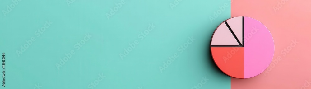 Poster A colorful pie chart on a split background of mint green and coral pink, representing data visualization and analysis in a modern design.