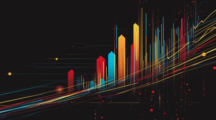 Abstract black background with Colorful charts and graphs with statistics to innovative analyze business potential and forecast future development of companies growth.