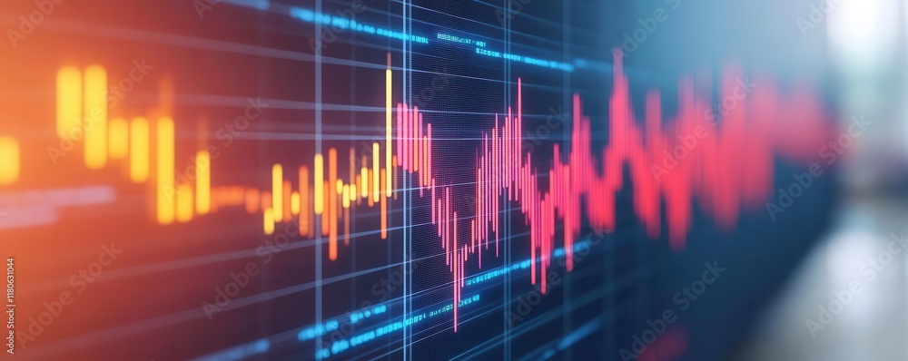 Poster a vibrant waveform visualization displaying sound frequencies in various colors, illustrating audio 