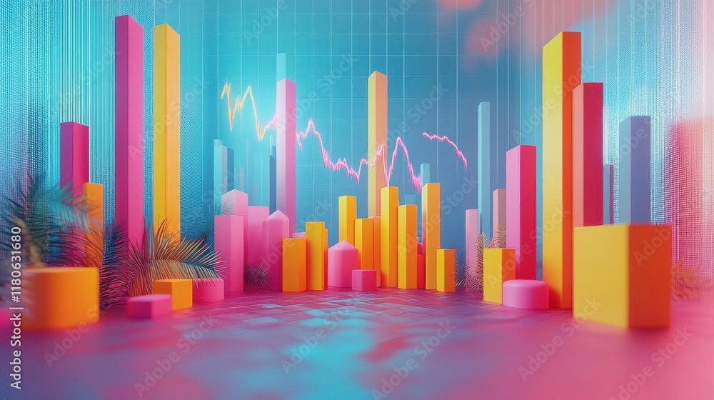 Poster trading analytics chart flat design front view finance theme 3d render triadic color scheme