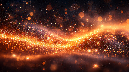 Golden glitter wave on dark background.