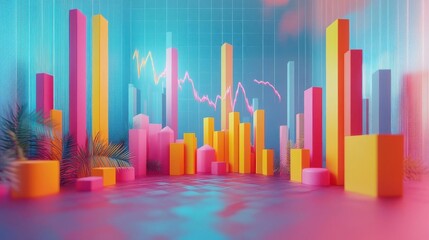 Obraz premium Trading analytics chart flat design front view finance theme 3D render triadic color scheme