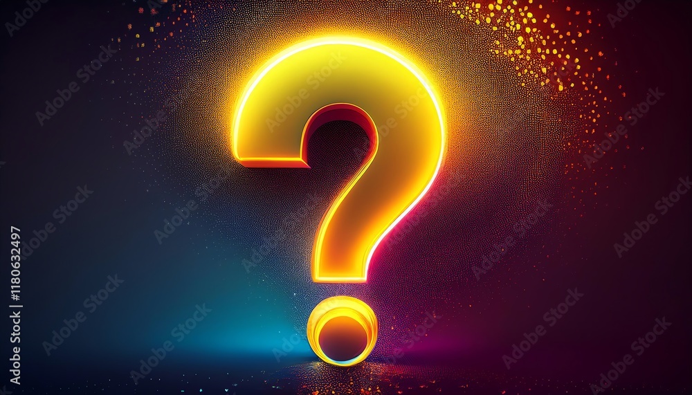 Poster a glowing question mark against a vibrant background, symbolizing curiosity and inquiry with colorfu