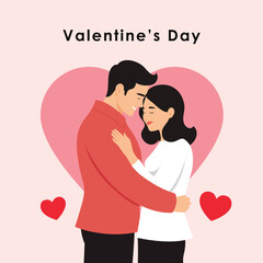 Romantic Couple Embracing on Valentine's Day. illustrator vector.