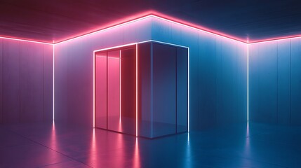 Neon Lit Room with Glass Doorway Entrance