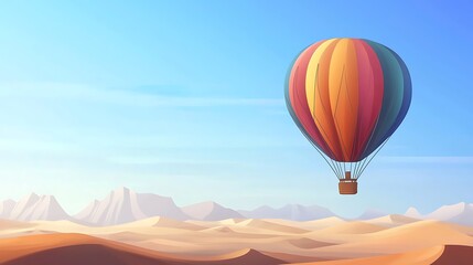 Obraz premium A colorful hot air balloon is flying over a desert landscape