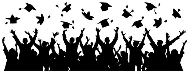 Graduation celebration silhouette illustration, black and white