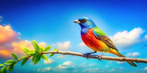 Fototapeta premium Low Angle Bird Perch - Blue Sky Branch Nature