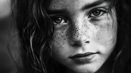 Close-up Portrait of a Freckled Girl