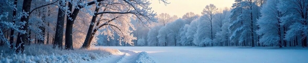 Fototapeta premium Frosty trees, snowflakes gently falling, serene silence, calmness, forest