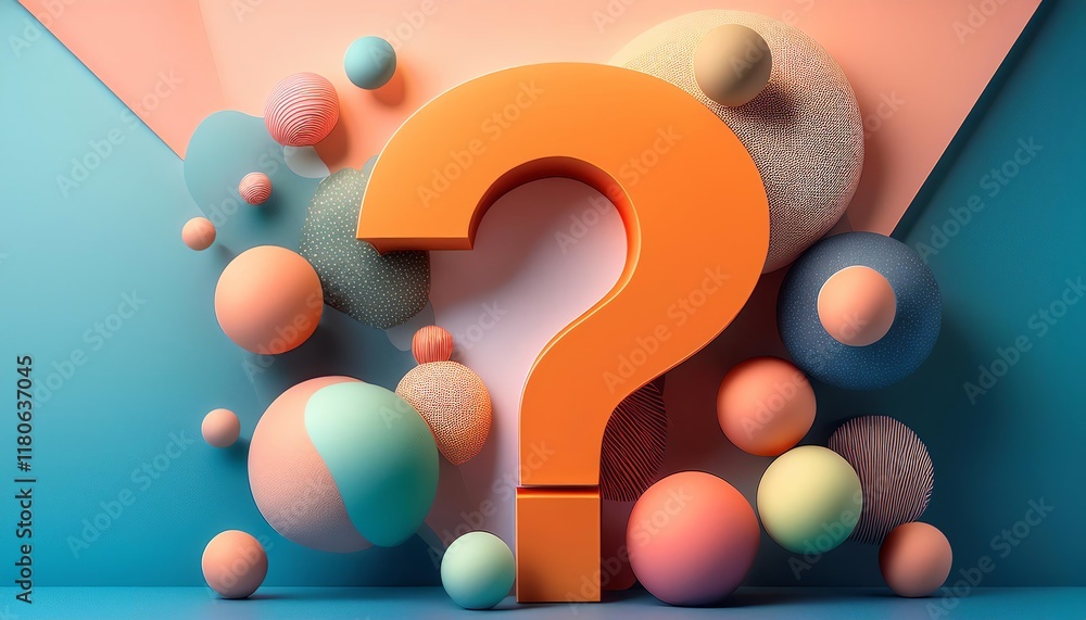 Poster a colorful 3d question mark surrounded by various geometric shapes creates an engaging and playful a
