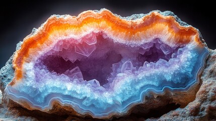 Obraz premium Vibrant geode showcasing colorful crystal formations.