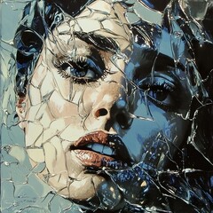 Shattered Beauty: A Woman's Portrait in Broken Glass