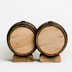 Two Wooden Barrels  Oak Wine Barrels  Whiskey Barrels  Empty  Isolated