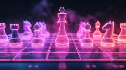 Glowing 3D Chessboard with Logical Moves and Vibrant Pieces, Showcasing an Innovative and Futuristic Approach to Classic Strategy Game
