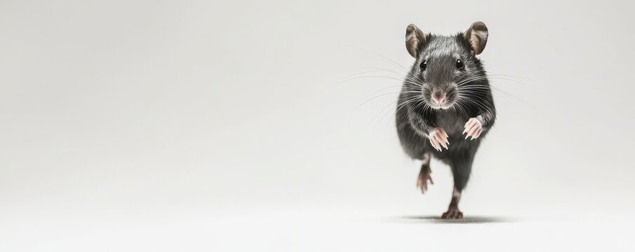 Black Rat Running on White Background Pet Photography Rodent
