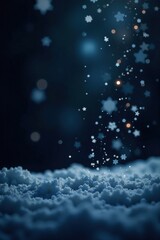 Obraz premium Snowflakes fall gently on black background with soft focus effect, atmospheric, fall