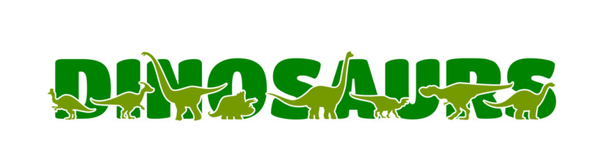 Dinosaurs silhouettes of prehistoric dino animals and jurassic reptiles. Vector jurassic tarbosaurus, triceratops, brachiosaurus and iguanodon, omeisaurus and corythosaurus dinosaurs green silhouettes © Vector Tradition