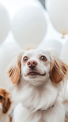 Adorable Puppy Dog  Fluffy White Fur  Brown Ears  Cute Pet