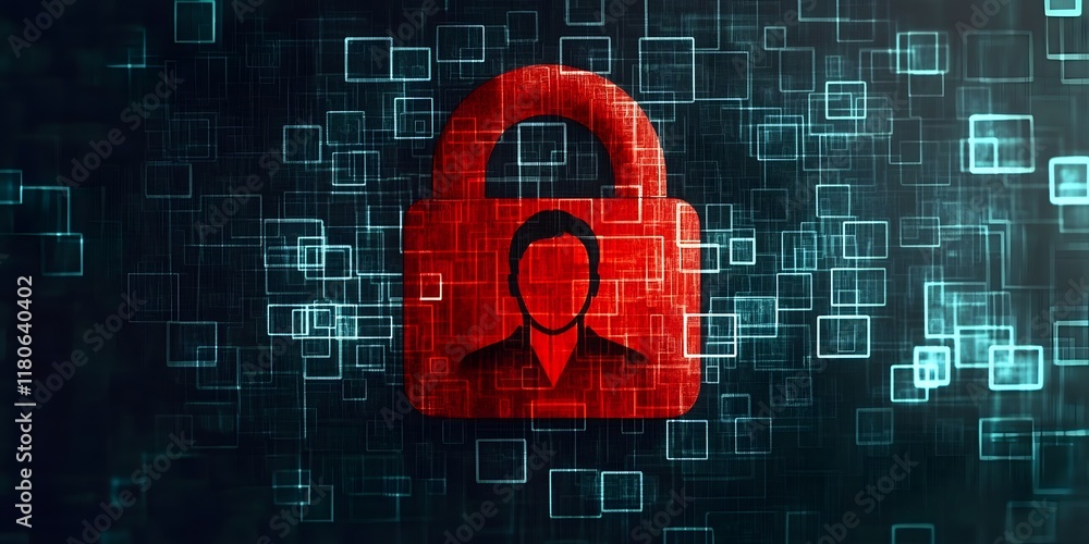 Poster cybersecurity concept with digital padlock symbol on futuristic tech background cyber security data 