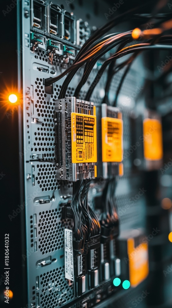 Poster server room data center technology network hardware digital infrastructure closeup
