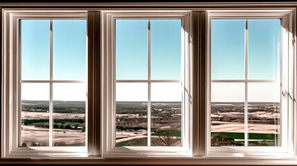 Scenic View Through Triple Window Pane  Countryside Landscape