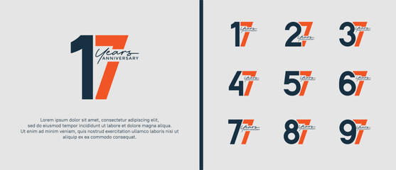 set of anniversary logo flat black and orange color on white background for celebration moment