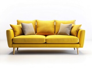 Mustard Yellow Sofa, Modern Design, Sleek Lines, Cushions, High Quality