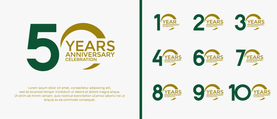 set of anniversary logo flat green and brown color on white background for celebration moment