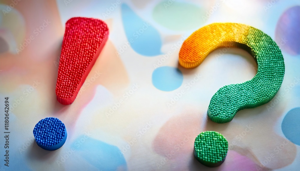 Poster a colorful arrangement of punctuation marks, including an exclamation point and a question mark, set