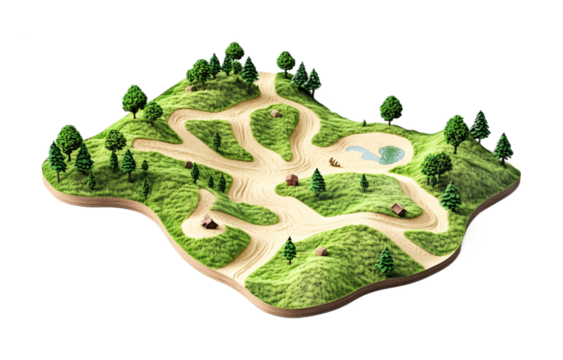 Detailed Trail Map for Hikers Isolated on White Background