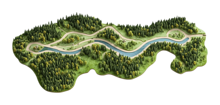 Detailed Trail Map for Hikers Isolated on White Background