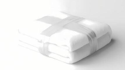 White towel wrapped in clear plastic packaging on white background. Snowwoven. Illustration