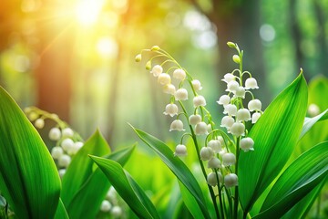 Obraz premium Spring Forest Lily of the Valley Bloom Banner
