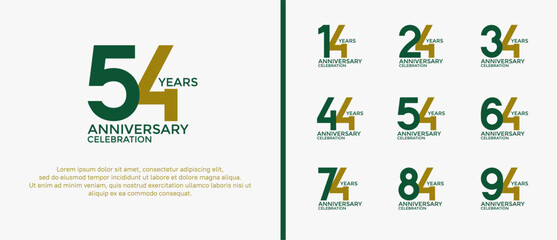 set of anniversary logo flat green and brown color on white background for celebration moment
