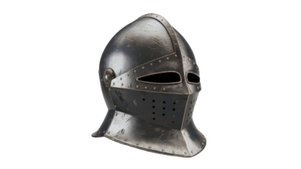 detailed 3D render of medieval knight helmet showcasing its metallic texture and design. This helmet features ventilation holes and classic shape, perfect for historical themes