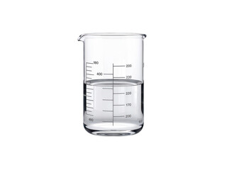 clear glass beaker with measurement lines filled with water, ideal for laboratory use and precise measurements. Perfect for scientific experiments and educational purposes