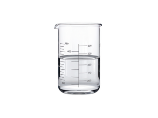 clear glass beaker with measurement lines filled with water, ideal for laboratory use and precise measurements. Perfect for scientific experiments and educational purposes